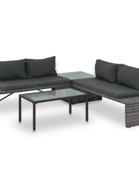 vidaXL Loungeset met kussens 3-delig poly rattan grijs