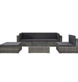 vidaXL 6-delige Loungeset met kussens poly rattan grijs