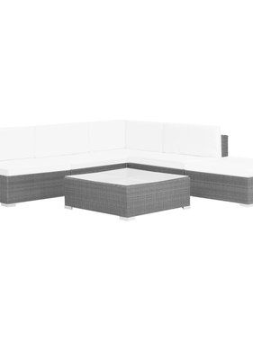 vidaXL 6-delige Loungeset met kussens poly rattan zwart