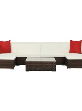 vidaXL 7-delige Loungeset met kussens poly rattan bruin