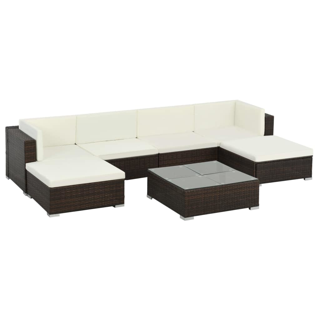 vidaXL 7-delige Loungeset met kussens poly rattan bruin