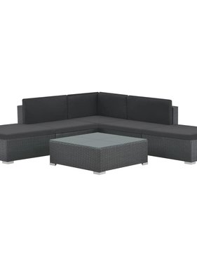 vidaXL 6-delige Loungeset met kussens poly rattan zwart