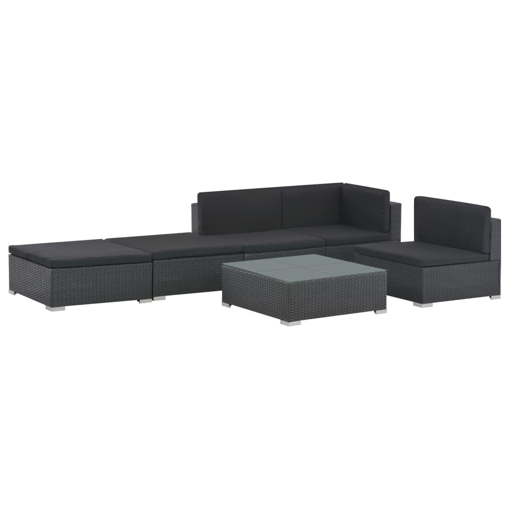 vidaXL 6-delige Loungeset met kussens poly rattan zwart