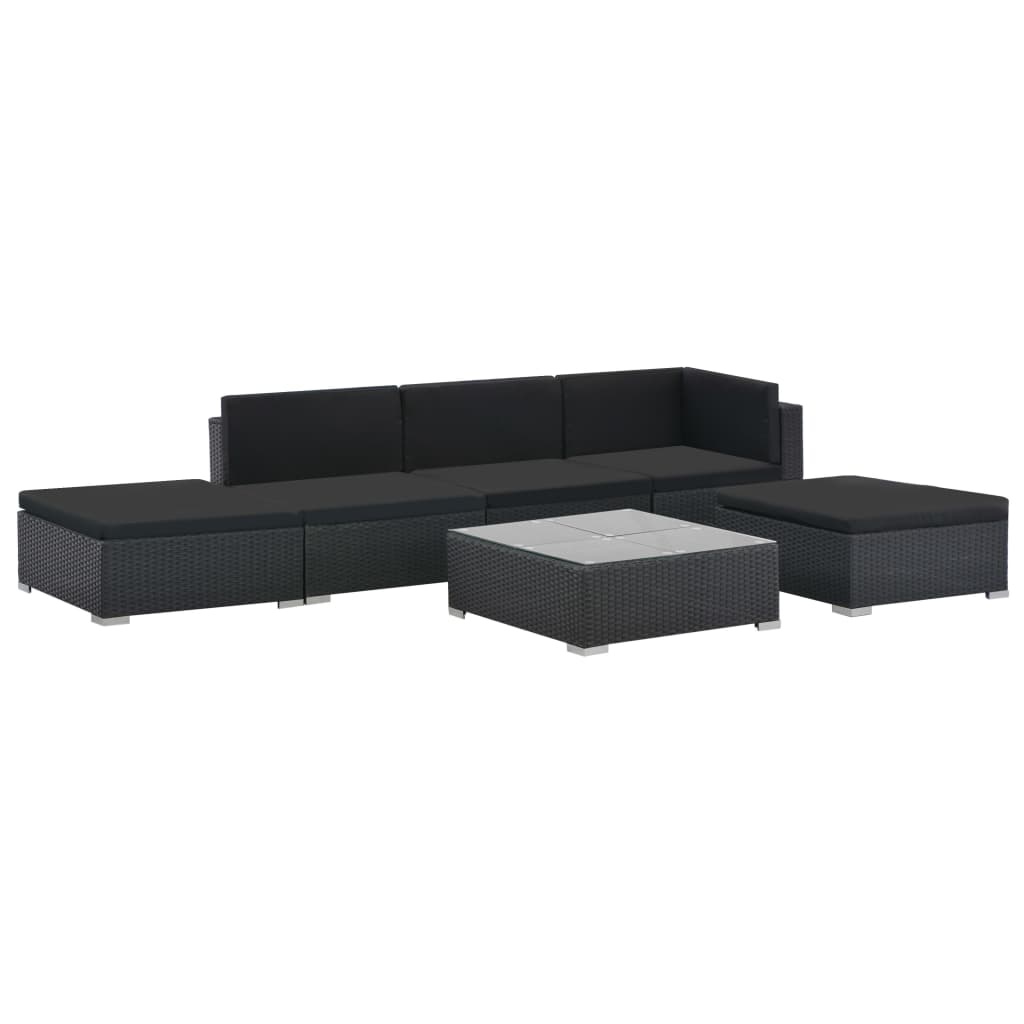 vidaXL 6-delige Loungeset met kussens poly rattan zwart