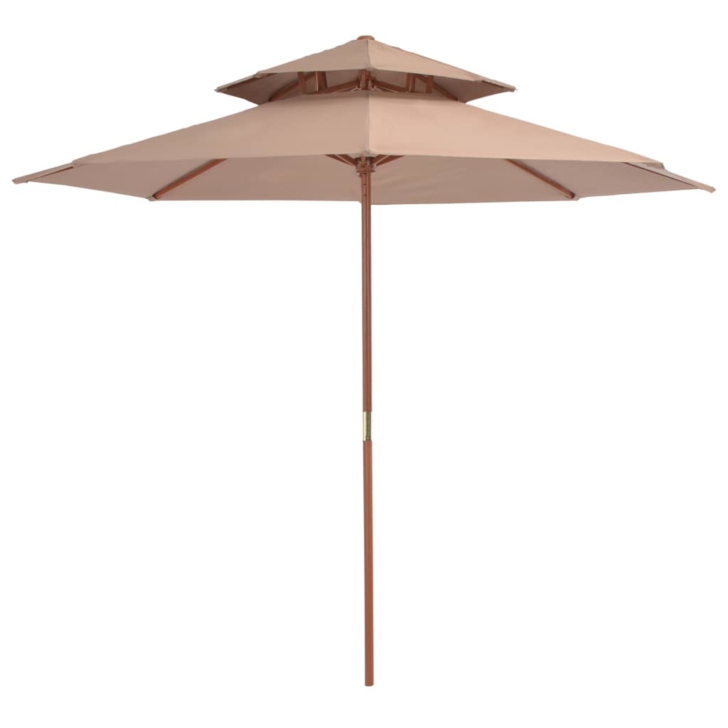 VidaXL Parasol dubbeldekker met houten paal 270 cm taupe