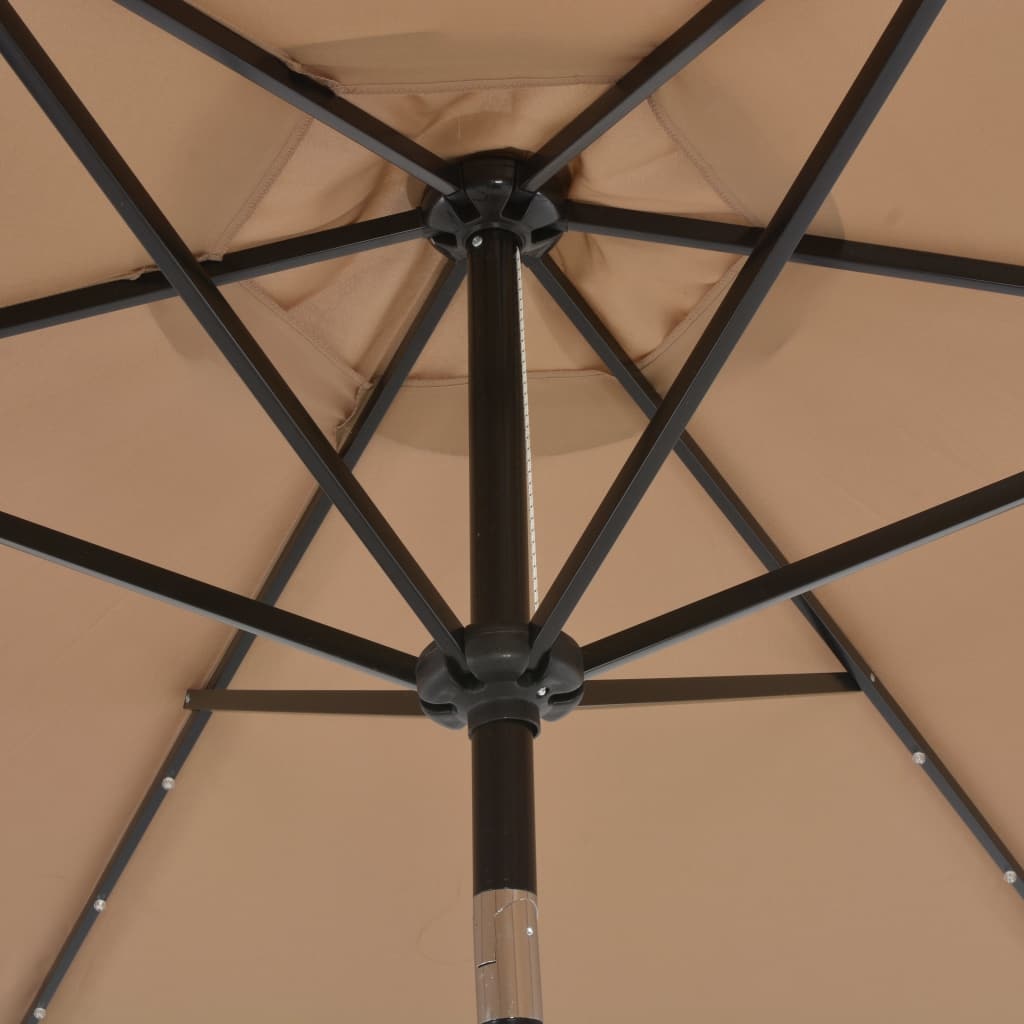 VidaXL Parasol met LED-verlichting en stalen paal 300 cm taupe