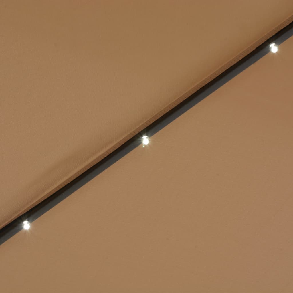 VidaXL Parasol met LED-verlichting en stalen paal 300 cm taupe