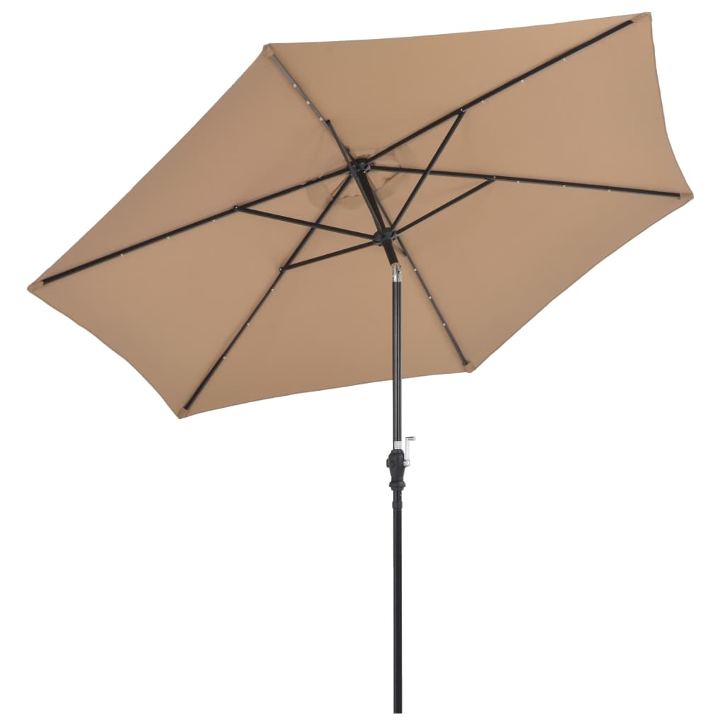 VidaXL Parasol met LED-verlichting en stalen paal 300 cm taupe