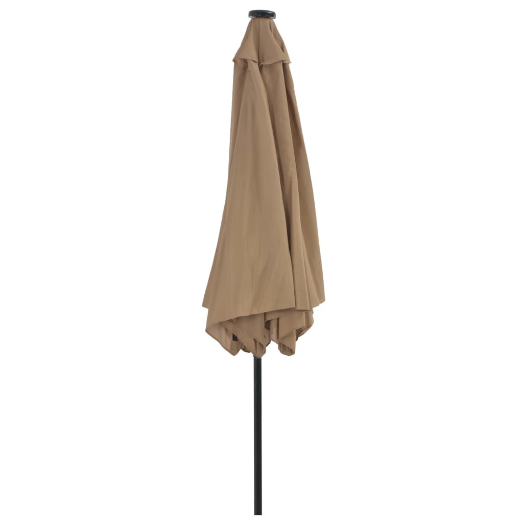 VidaXL Parasol met LED-verlichting en stalen paal 300 cm taupe