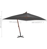 vidaXL Zweefparasol met houten paal 400x300 cm antraciet