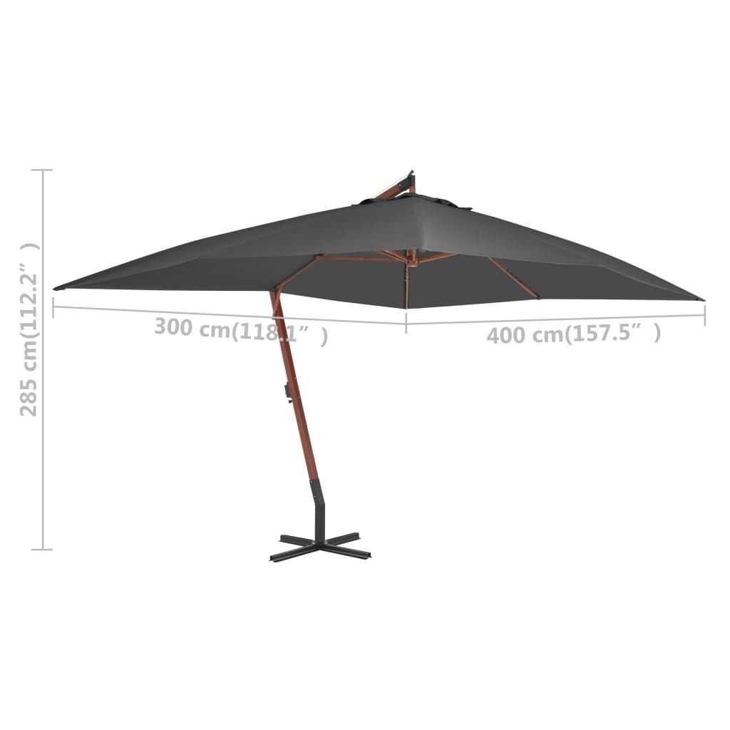 VidaXL Zweefparasol met houten paal 400x300 cm antraciet