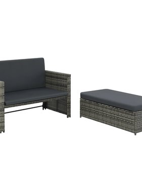 vidaXL 2-delige Loungeset met kussens poly rattan grijs