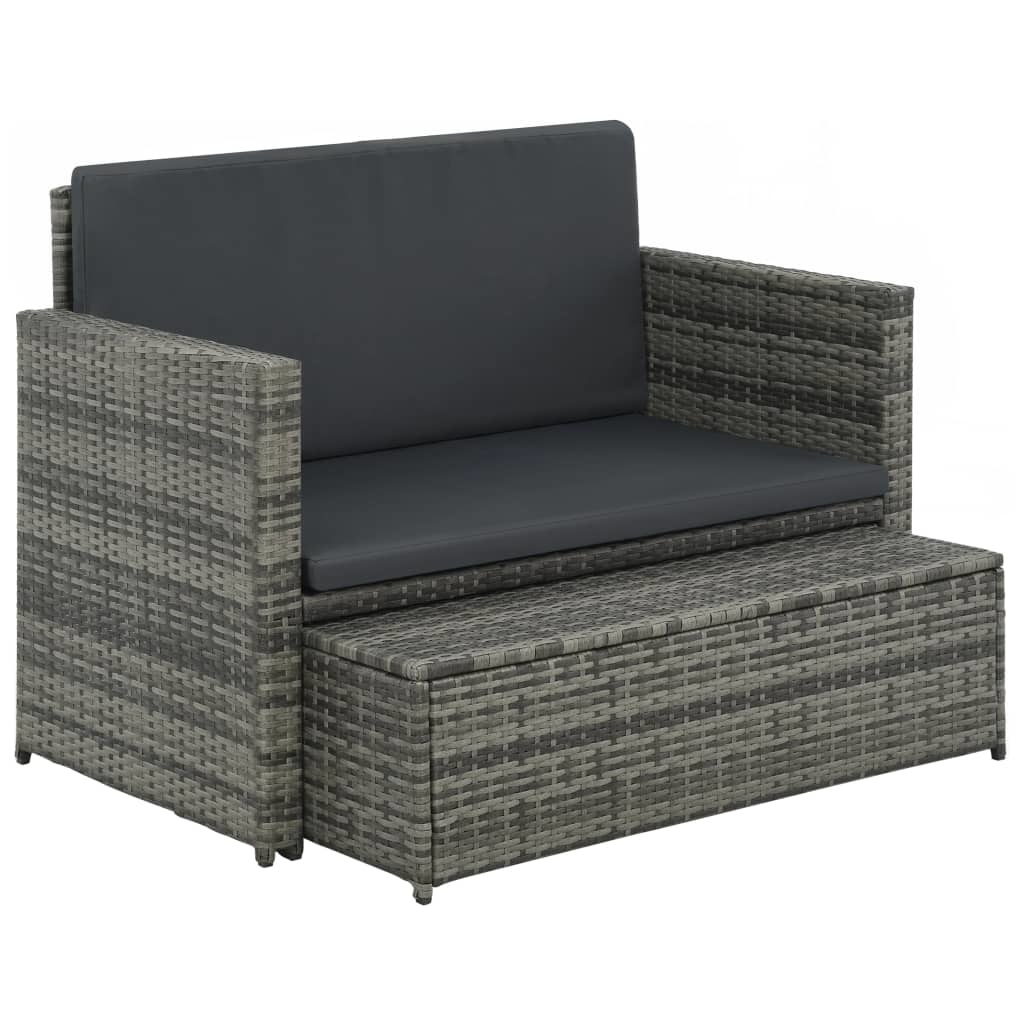 vidaXL 2-delige Loungeset met kussens poly rattan grijs