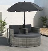 vidaXL Tuinbank tweezits met kussens en parasol poly rattan grijs