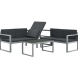 vidaXL 3-delige Loungeset met kussens aluminium zwart