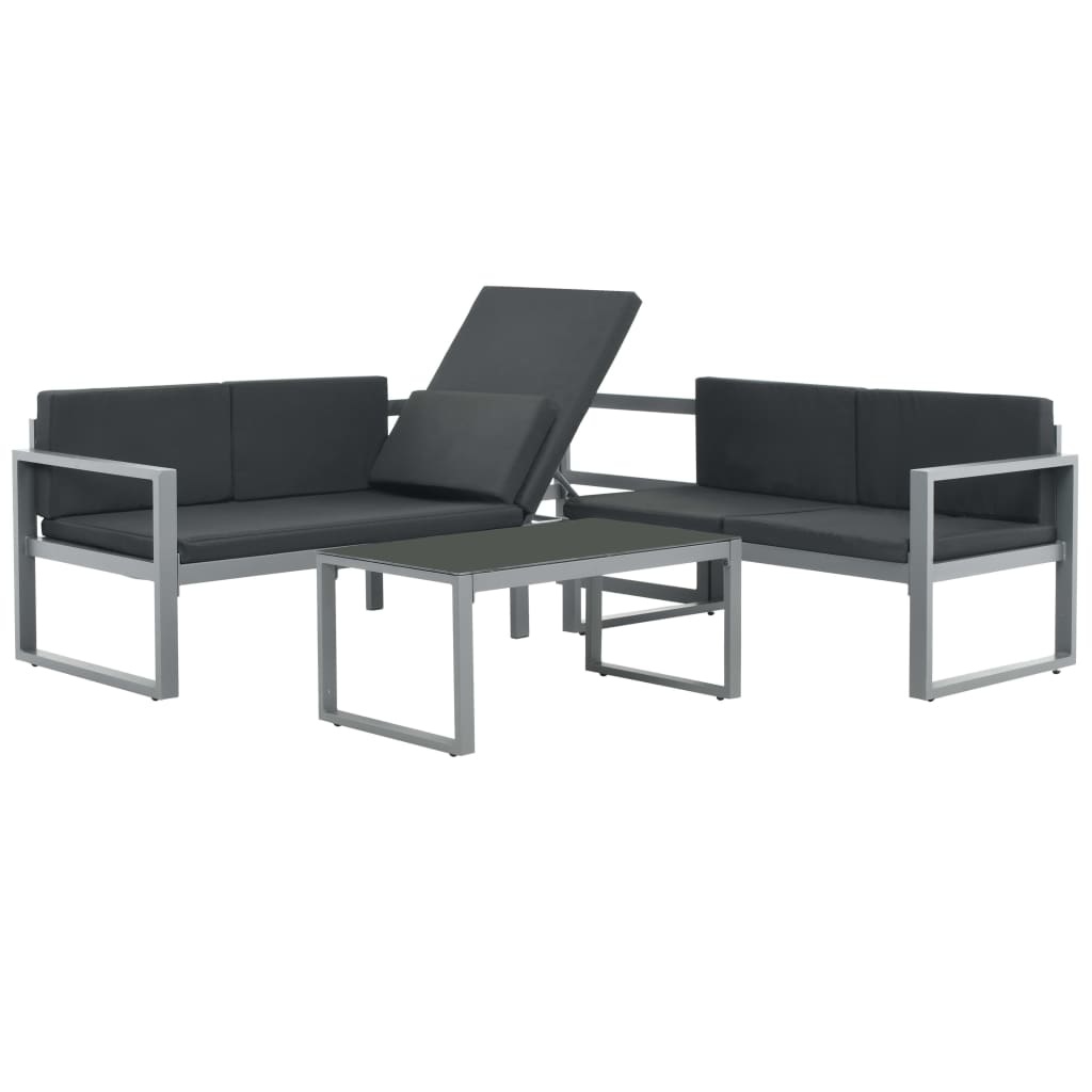 vidaXL 3-delige Loungeset met kussens aluminium zwart