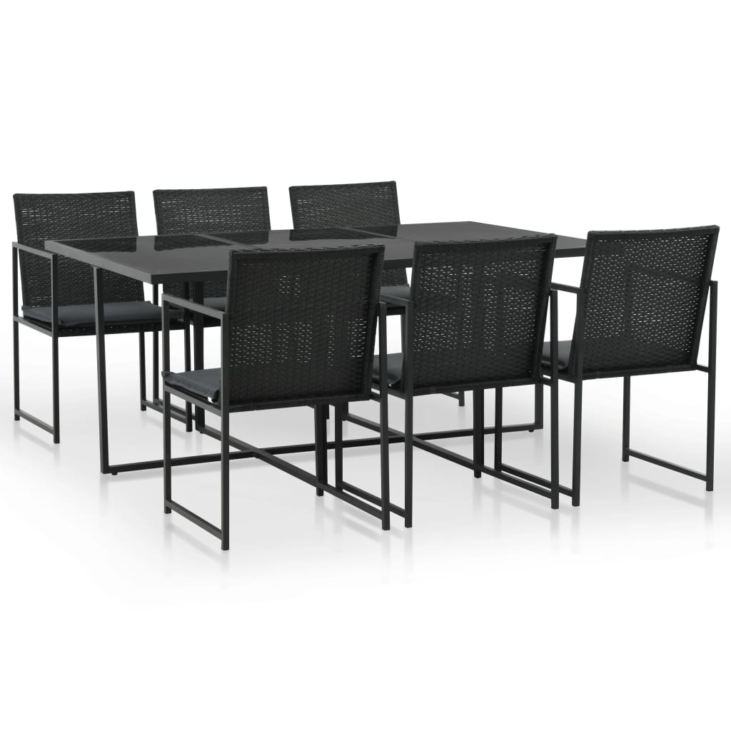 VidaXL 7-delige Tuinset met kussens poly rattan zwart