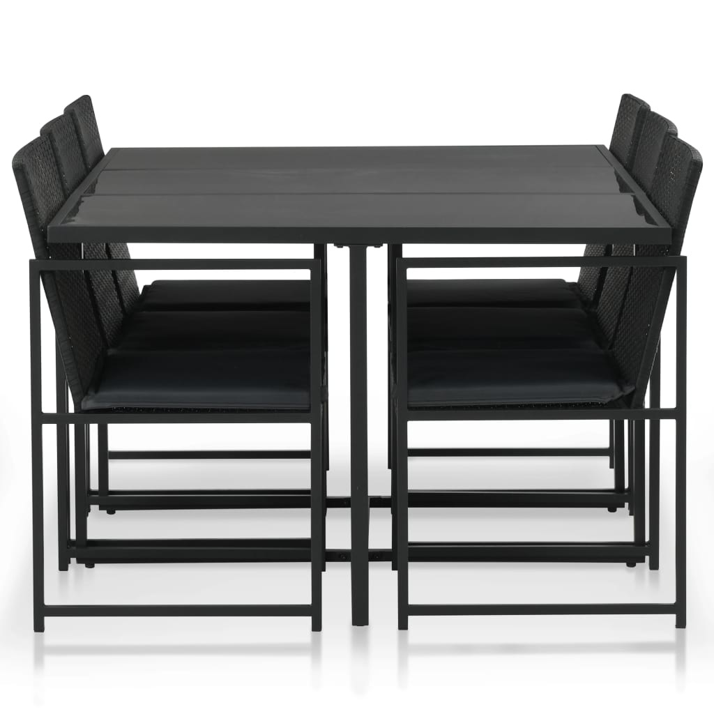 VidaXL 7-delige Tuinset met kussens poly rattan zwart