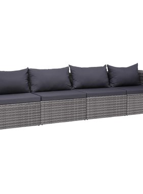 vidaXL 4-delige Loungeset met kussens poly rattan grijs