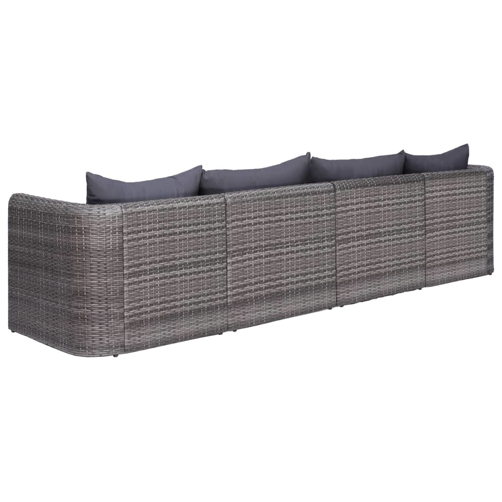 vidaXL 4-delige Loungeset met kussens poly rattan grijs