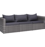 vidaXL 3-delige Loungeset met kussens poly rattan grijs