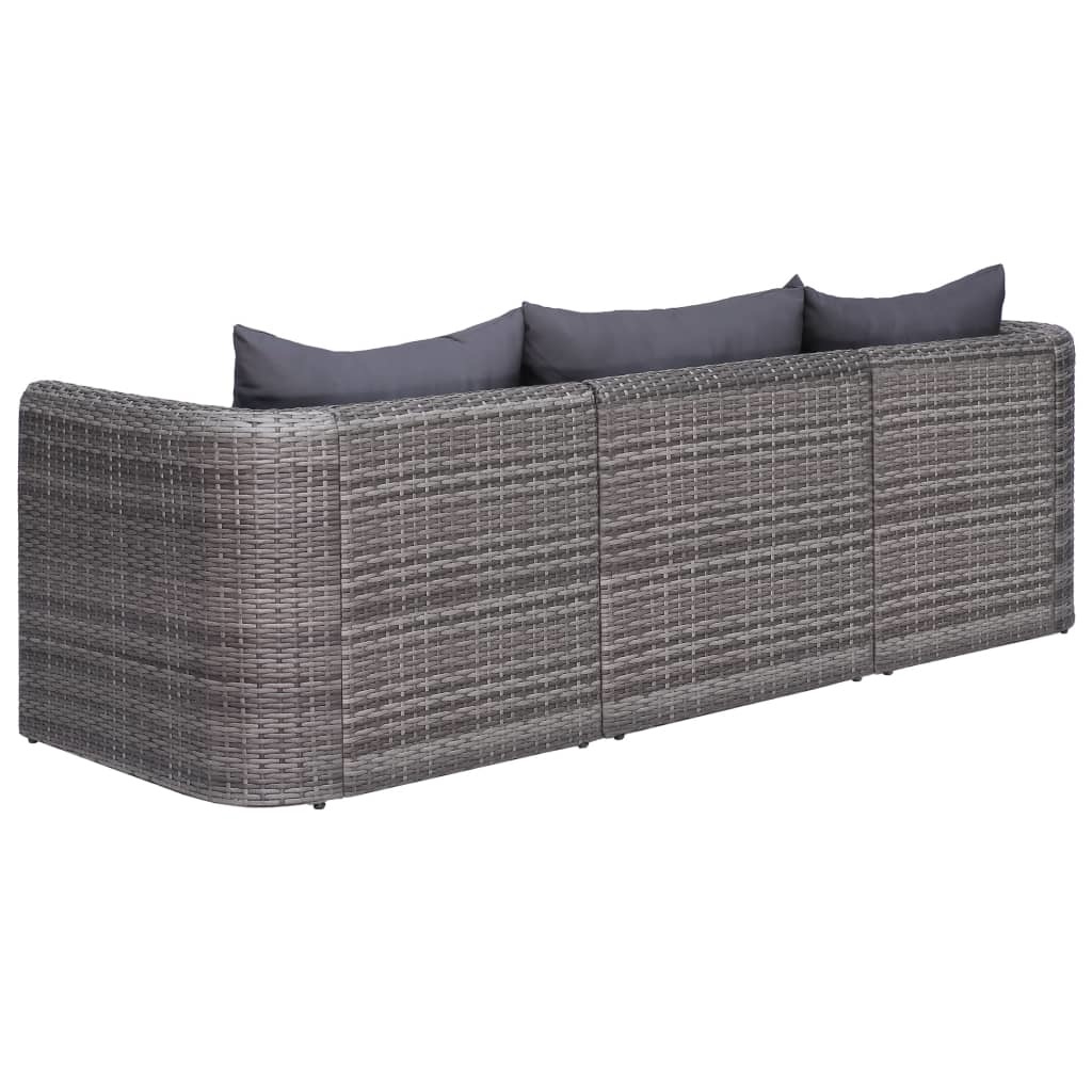 vidaXL 3-delige Loungeset met kussens poly rattan grijs