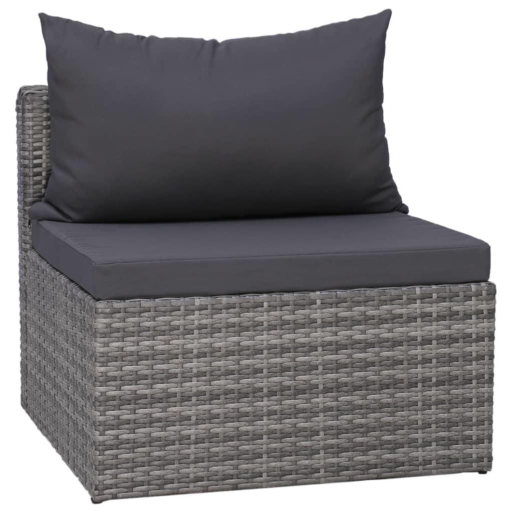 vidaXL 3-delige Loungeset met kussens poly rattan grijs