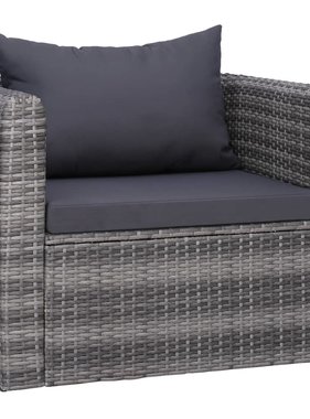 vidaXL Tuinstoel met kussens poly rattan grijs