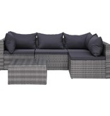 vidaXL 5-delige Loungeset met kussens poly rattan grijs