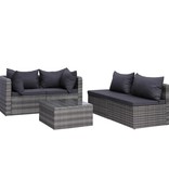 vidaXL 5-delige Loungeset met kussens poly rattan grijs