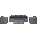 vidaXL 6-delige Loungeset met kussens poly rattan grijs