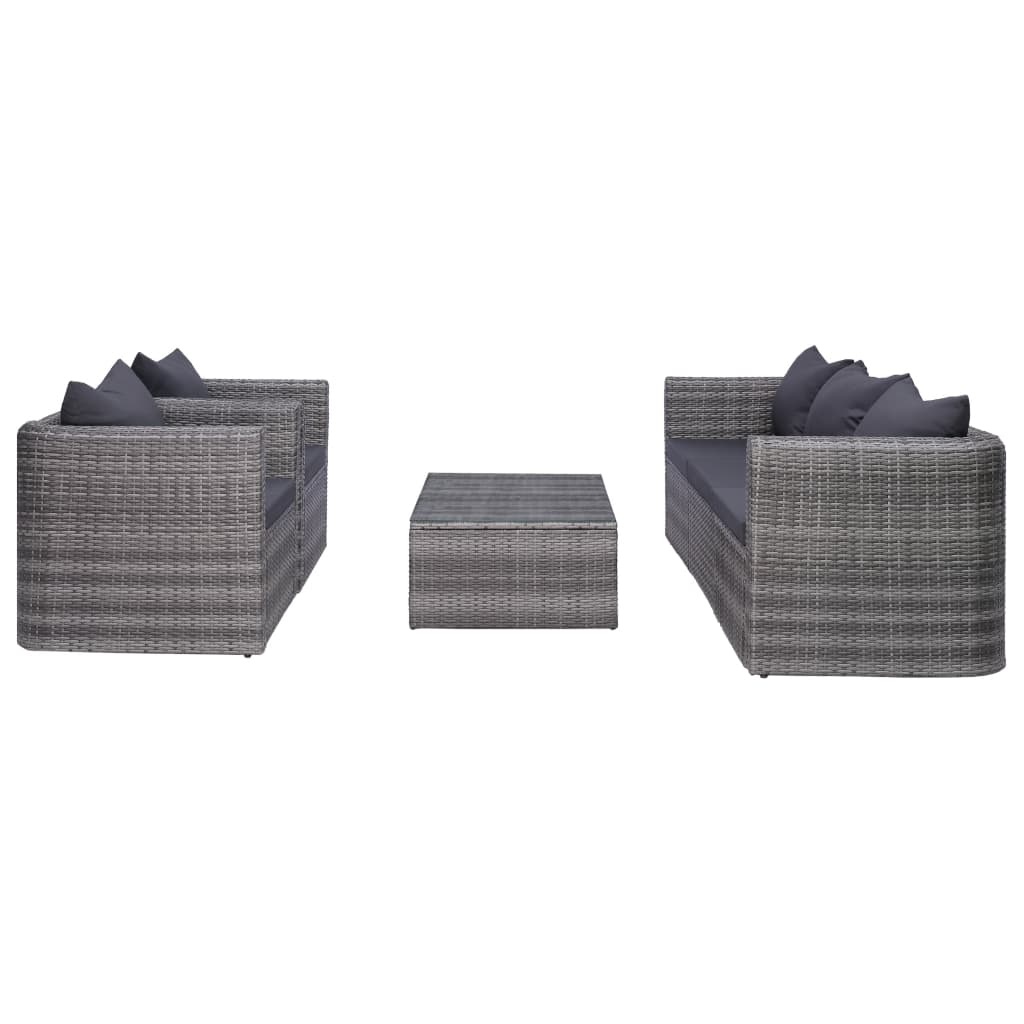 vidaXL 6-delige Loungeset met kussens poly rattan grijs