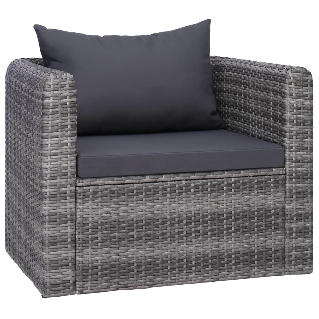 vidaXL 6-delige Loungeset met kussens poly rattan grijs