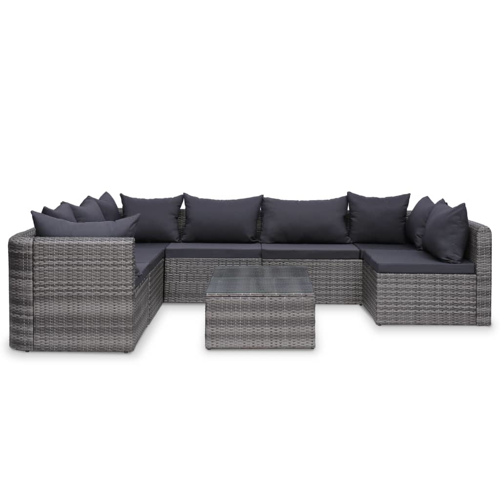 vidaXL 8-delige Loungeset met kussens poly rattan grijs