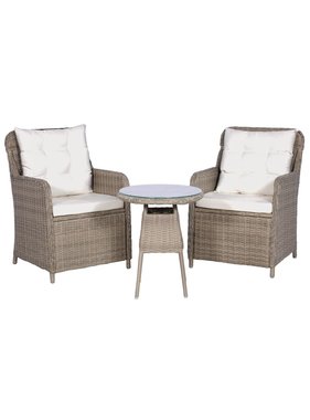 vidaXL 3-delige Bistroset met kussens poly rattan bruin