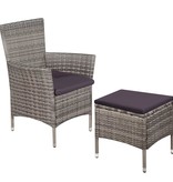 VidaXL Tuinstoel en kruk met kussens poly rattan grijs