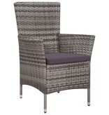 VidaXL Tuinstoel en kruk met kussens poly rattan grijs