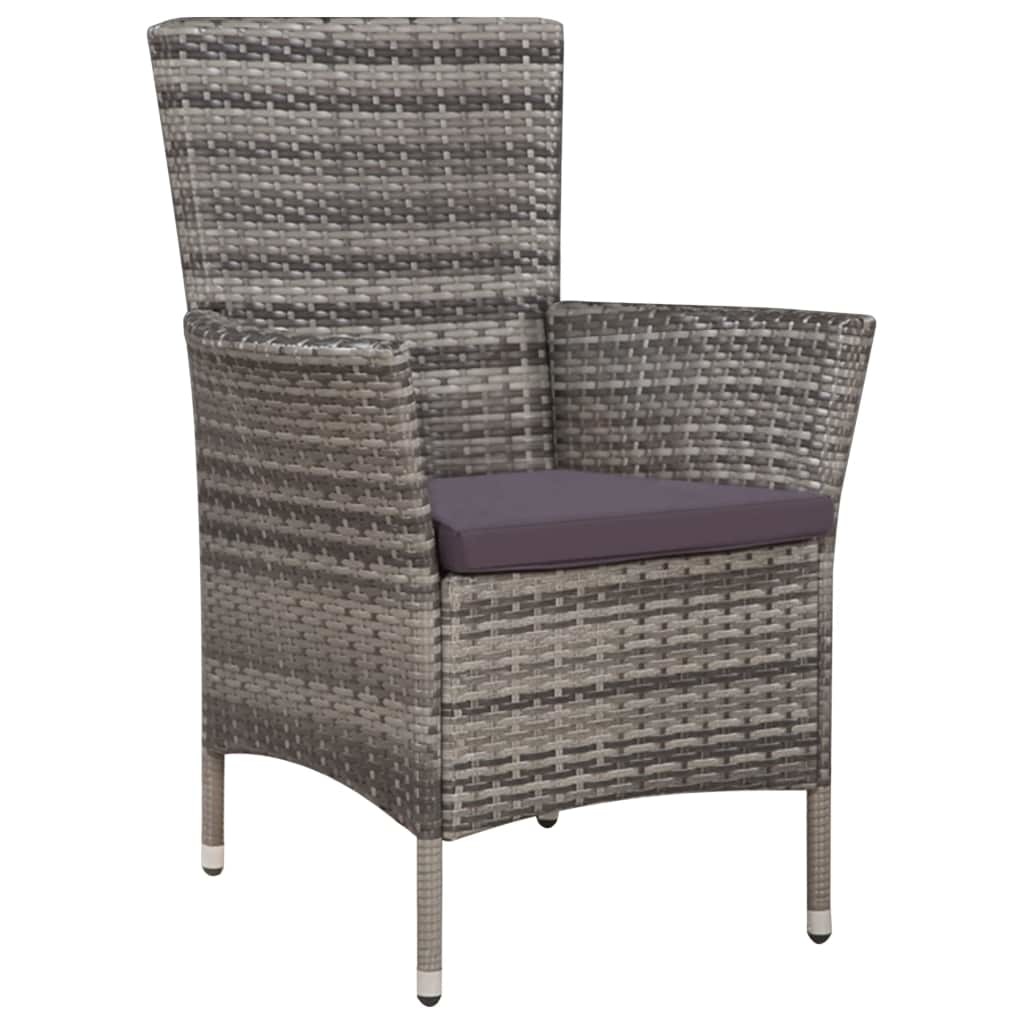 VidaXL Tuinstoel en kruk met kussens poly rattan grijs