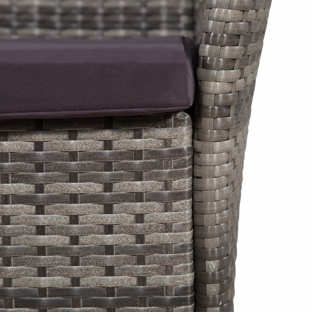 VidaXL Tuinstoel en kruk met kussens poly rattan grijs