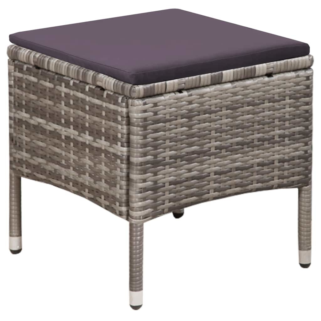 VidaXL Tuinstoel en kruk met kussens poly rattan grijs