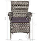 VidaXL Tuinstoel en kruk met kussens poly rattan grijs