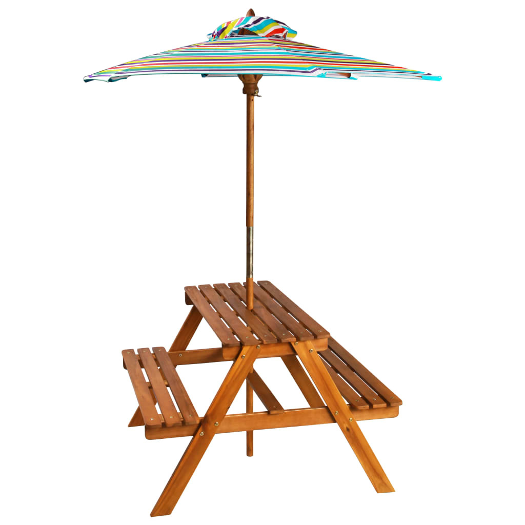 vidaXL Kinderpicknicktafel met parasol 79x90x60 cm massief acaciahout