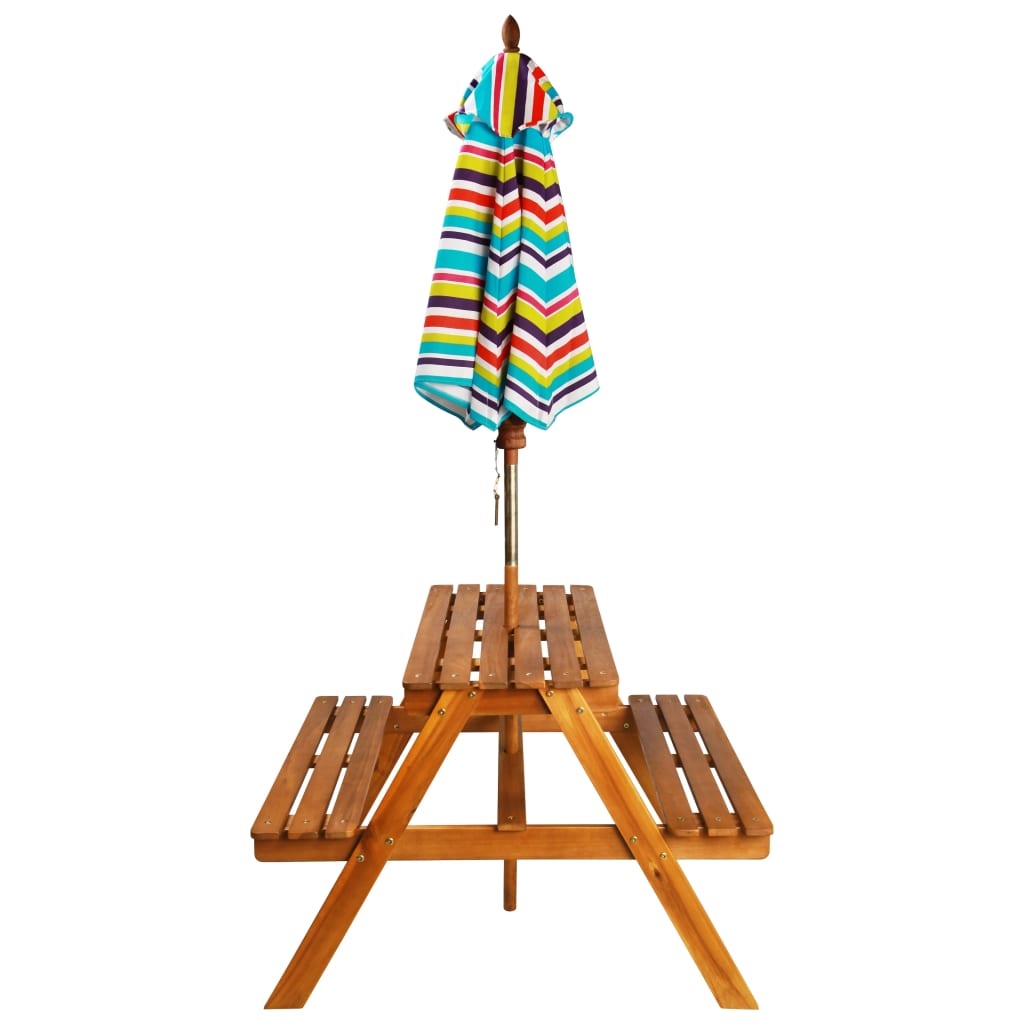 vidaXL Kinderpicknicktafel met parasol 79x90x60 cm massief acaciahout