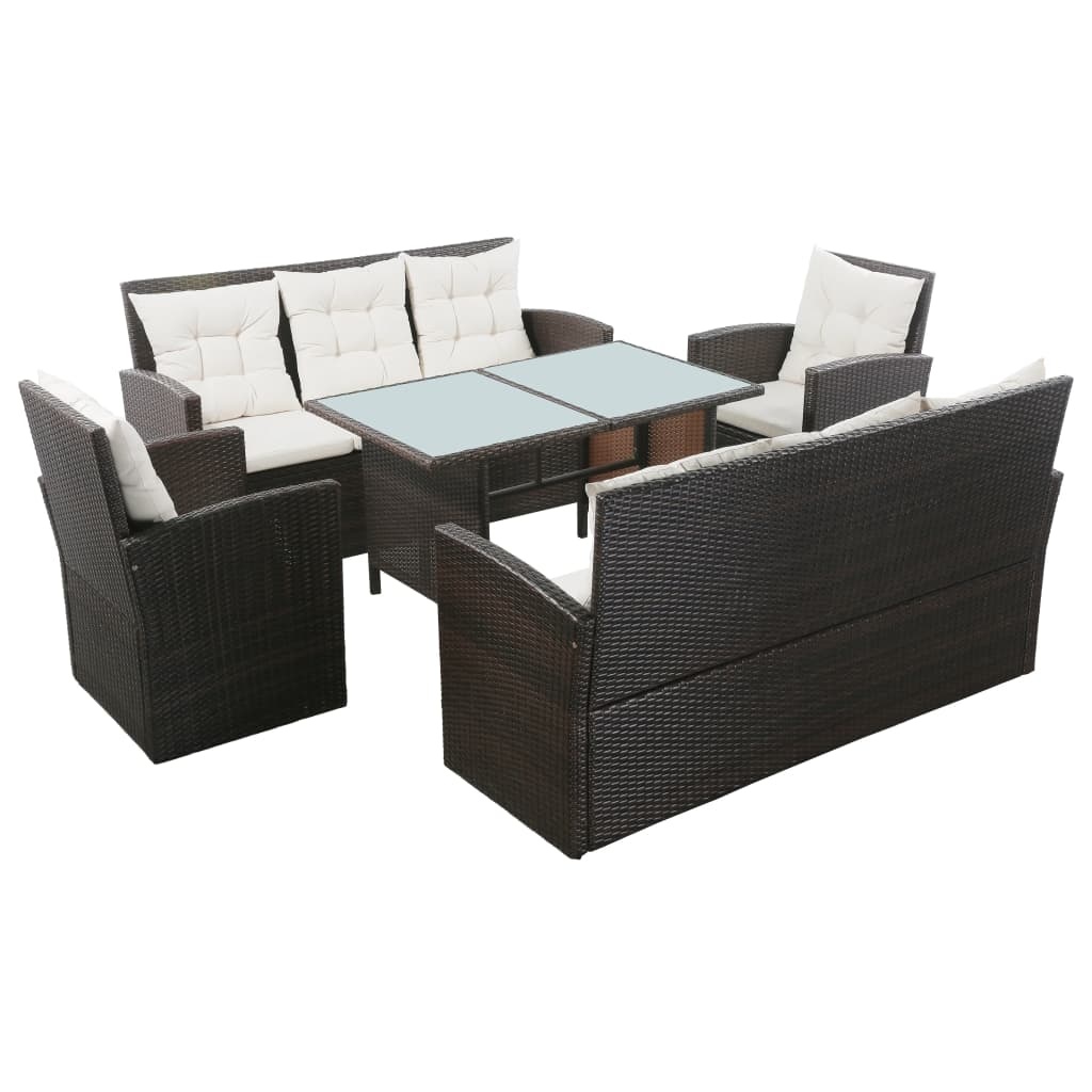 vidaXL 5-delige Loungeset met kussens poly rattan bruin