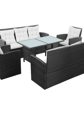 vidaXL 5-delige Loungeset met kussens poly rattan zwart