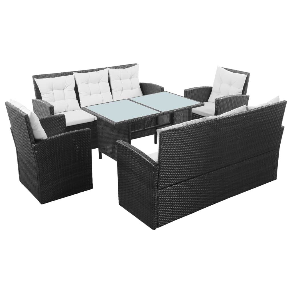 vidaXL 5-delige Loungeset met kussens poly rattan zwart