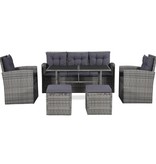 vidaXL 6-delige Loungeset met kussens poly rattan grijs