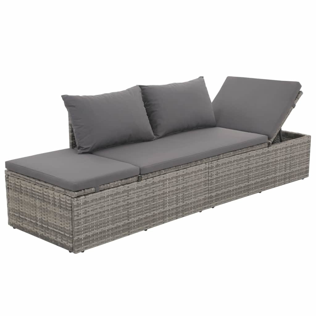 vidaXL Tuinbed 195x60 cm poly rattan grijs