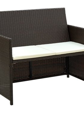 vidaXL Tuinbank tweezits met kussens poly rattan bruin