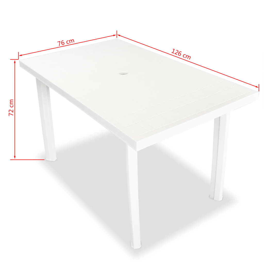 vidaXL Tuintafel 126x76x72 cm kunststof wit